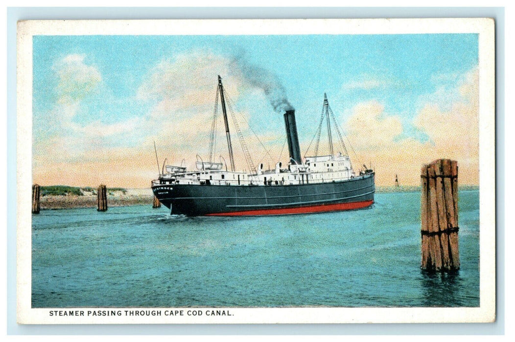 c1910 Steamer Ship Passing Through Cape Cod Canal Massachusetts MA Postcard