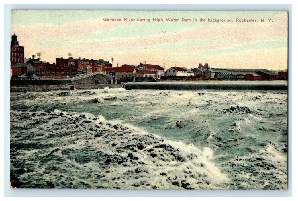 1908 Genesee River in High Water, Rochester New York NY Antique Postcard