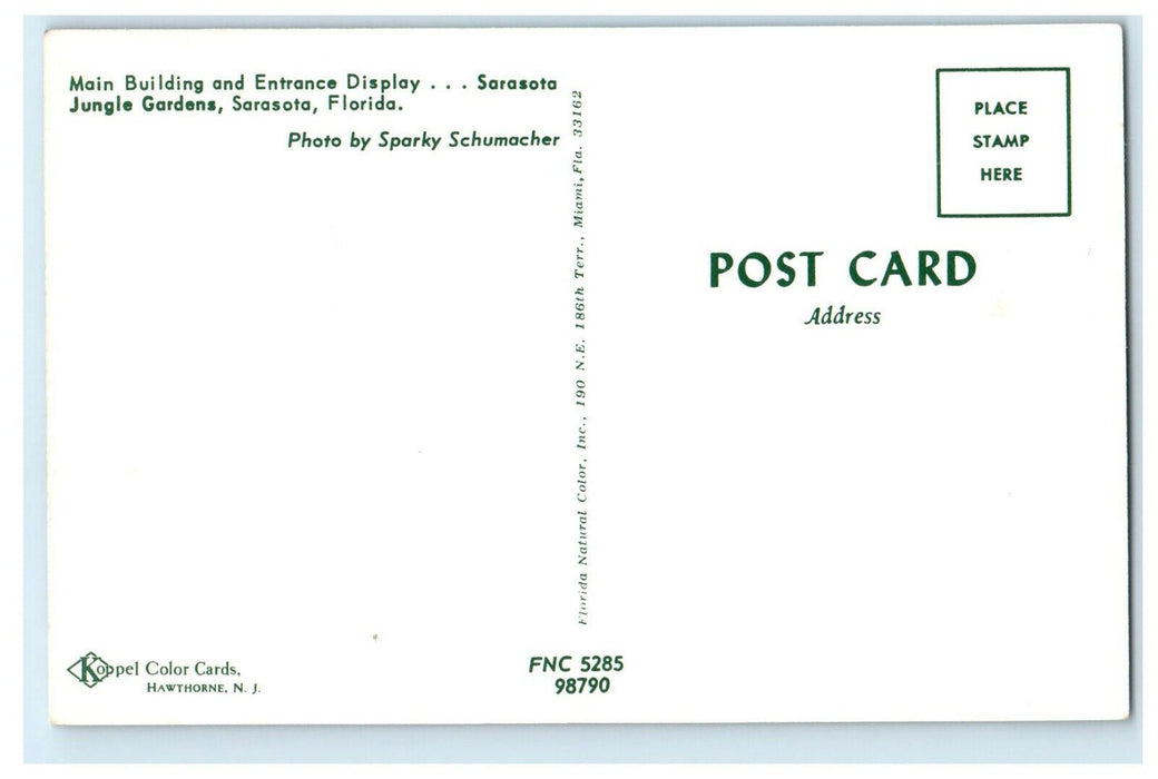 c1950s Main Building, Sarasota Jungle Gardens, Sarasota, Florida FL Postcard