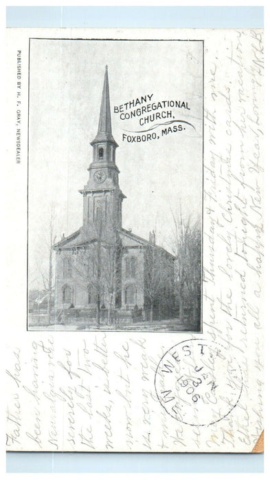 1906 Bethany Congregational Church, Foxboro, Massachusetts MA Postcard