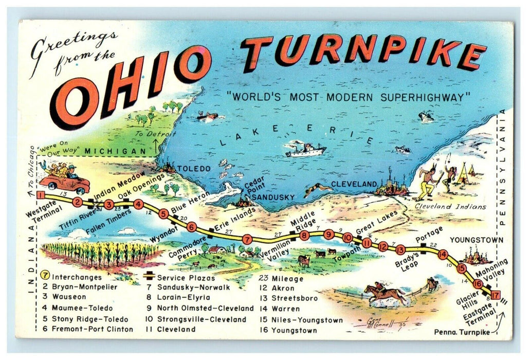 1962 Greetings from the Ohio Turnpike, Strike Back Cancelled Postcard
