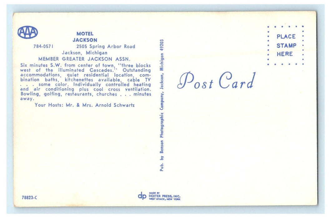 1945 Motel Jackson, 2505 Spring Arbor Road, Jackson Michigan MI Postcard