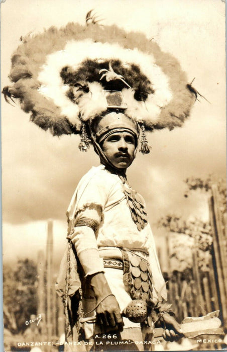 c1910s Danzante, Danza De La Pluma, Oaxaca Mexico Posted Antique RPPC Postcard