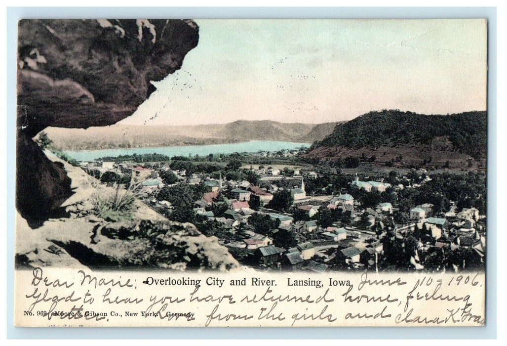 1906 Overlooking City and River, Lansing Iowa IA Antique Postcard