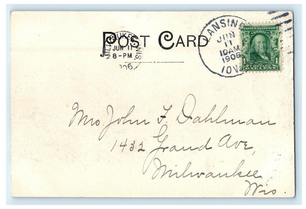 1906 Overlooking City and River, Lansing Iowa IA Antique Postcard