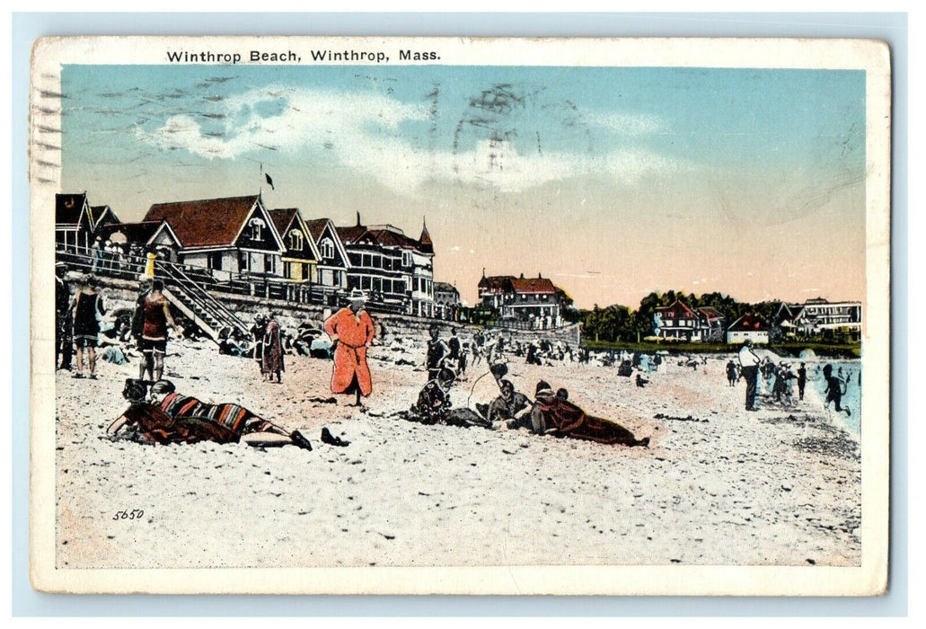 1918 Winthrop Massachusetts MA, Winthrop Bathing Beach View Antique Postcard