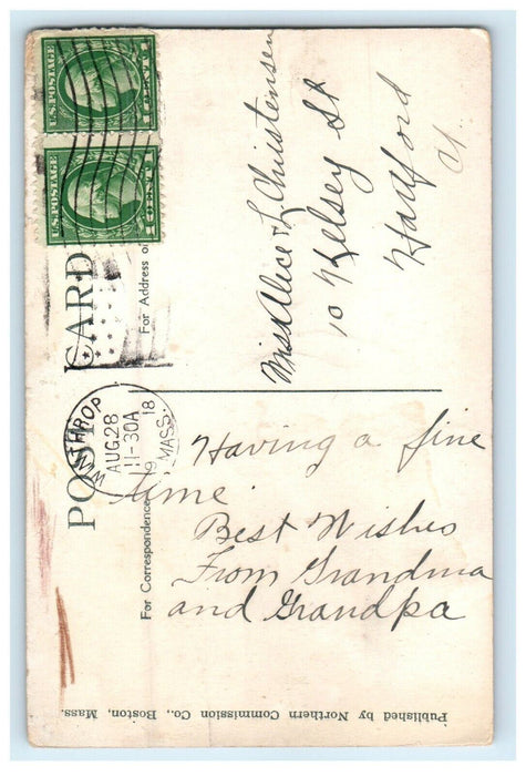 1918 Winthrop Massachusetts MA, Winthrop Bathing Beach View Antique Postcard