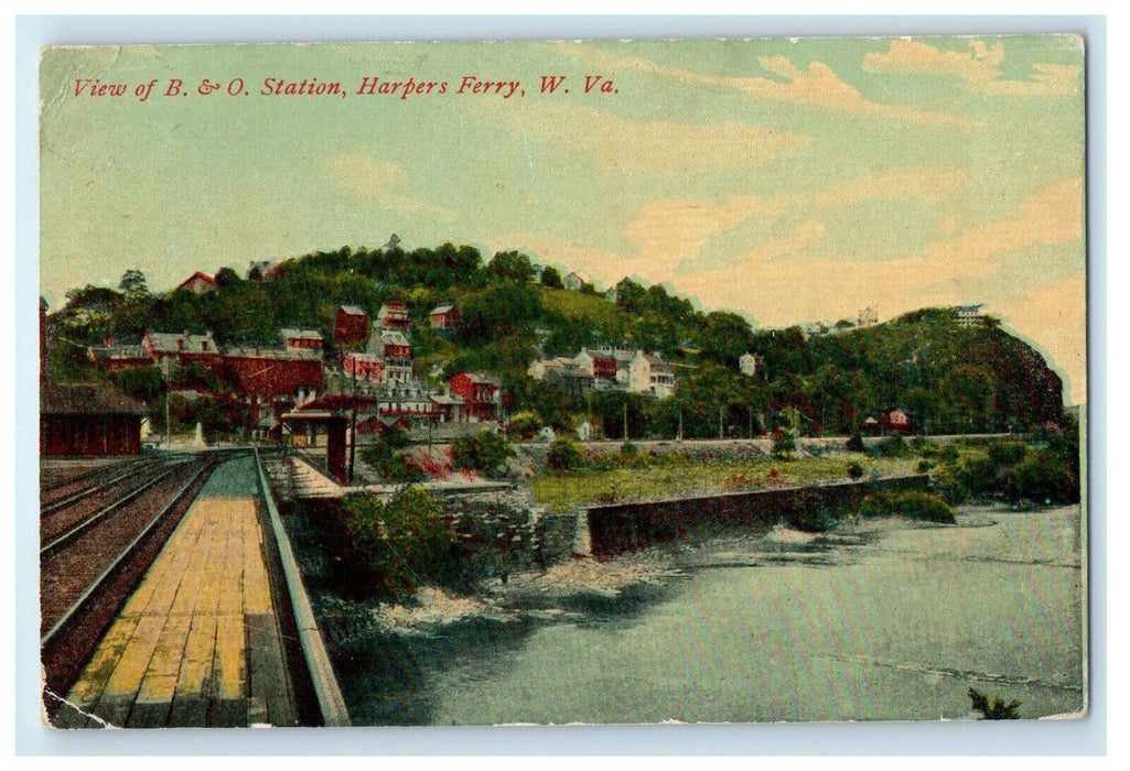 1910 B & O Station Harpers Ferry West Virginia VA Posted Antique RPO Postcard