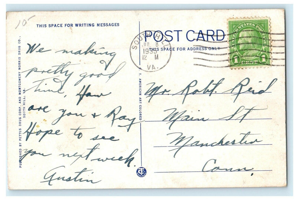 1935 An Auction Warehouse of Leaf Tobacco, South Hill Virginia VA Postcard