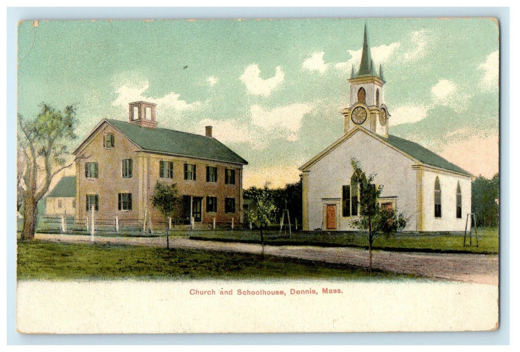 1909 Church And Schoolhouse Dennis Massachusetts MA Posted Antique Postcard