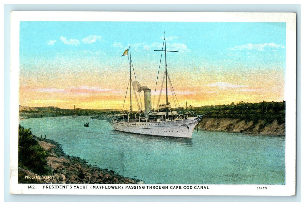 President's Yacht Mayflower Ship Passing Cape Cod Canal Massachusetts Postcard