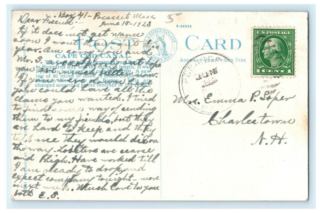 1923 Boston New York Steamer By Night Cape Cod Canal Massachusetts MA Postcard