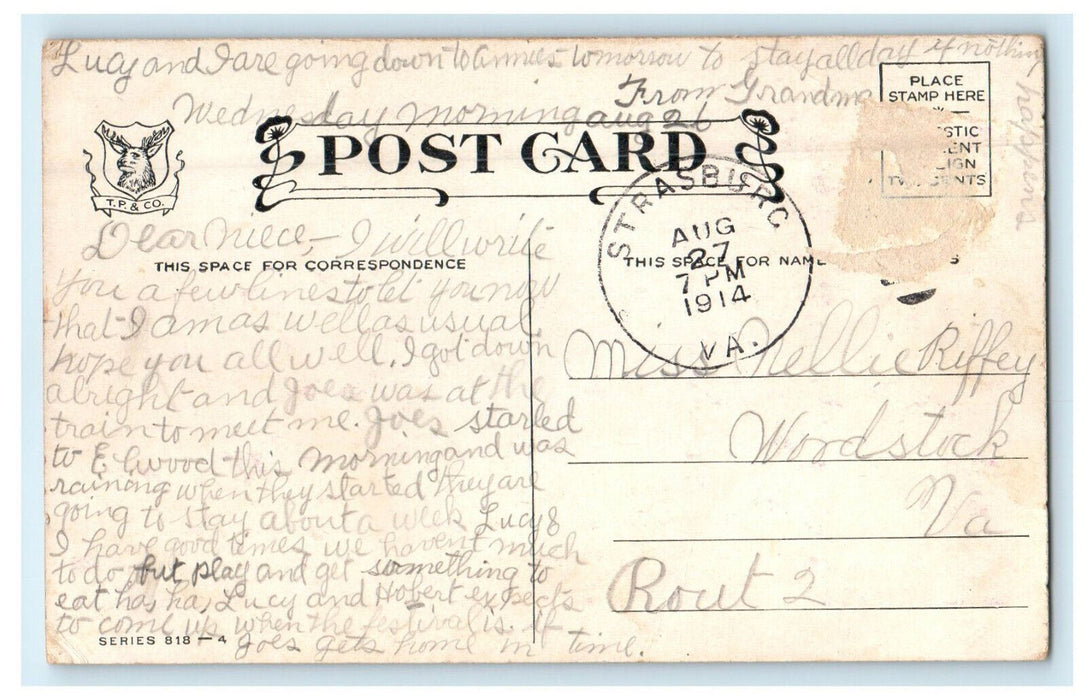 1914 Short Circuited, Strasburg, Virginia VA Posted Antique Postcard