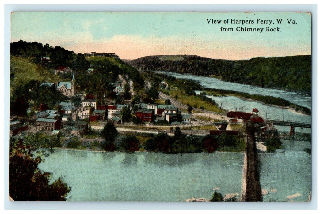 1912 View of Harpers Ferry West Virginia VA from Chimney Posted Antique Postcard