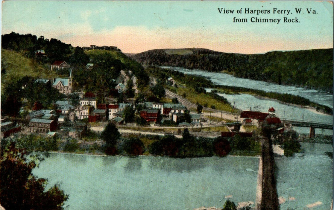 1912 View of Harpers Ferry West Virginia VA from Chimney Posted Antique Postcard