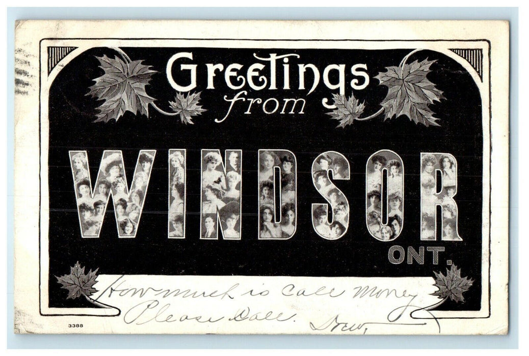 1912 Greetings from Windsor Ontario Canada CA Antique Postcard