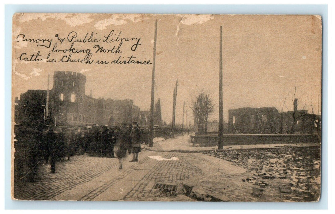 c1905 Armory Public Library Looking North Catholic Church Chelsea MA Postcard