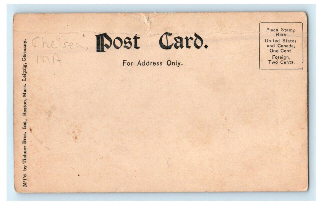 c1905 Armory Public Library Looking North Catholic Church Chelsea MA Postcard
