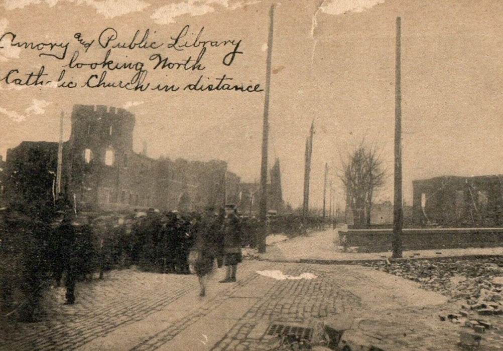 c1905 Armory Public Library Looking North Catholic Church Chelsea MA Postcard