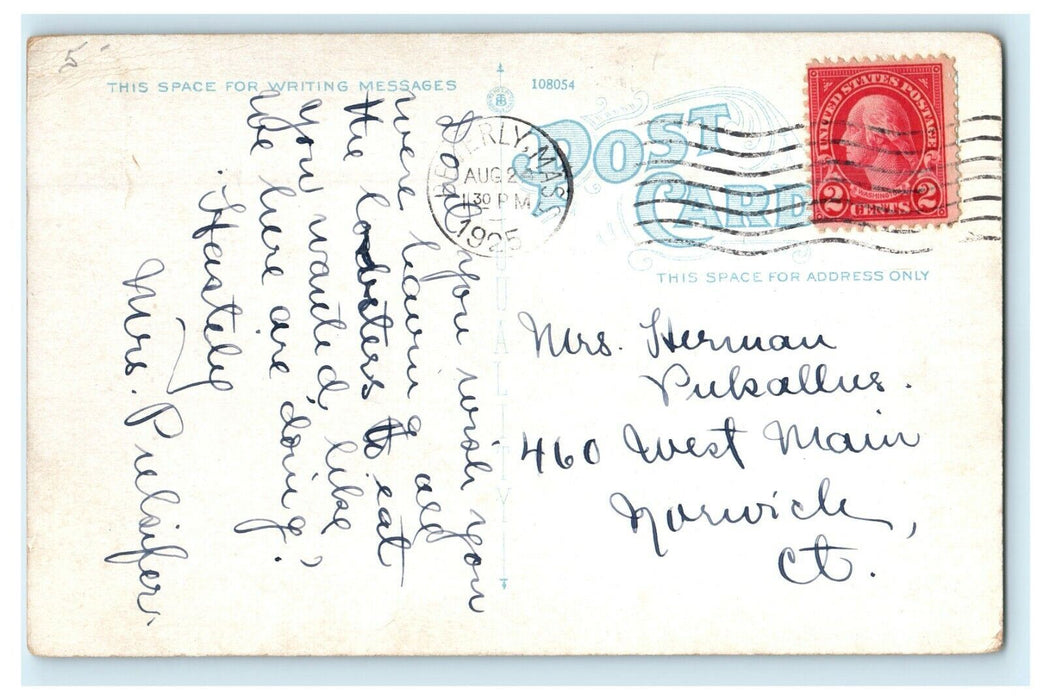 1925 First Church And First Sunday School In America Beverly MA Vintage Postcard
