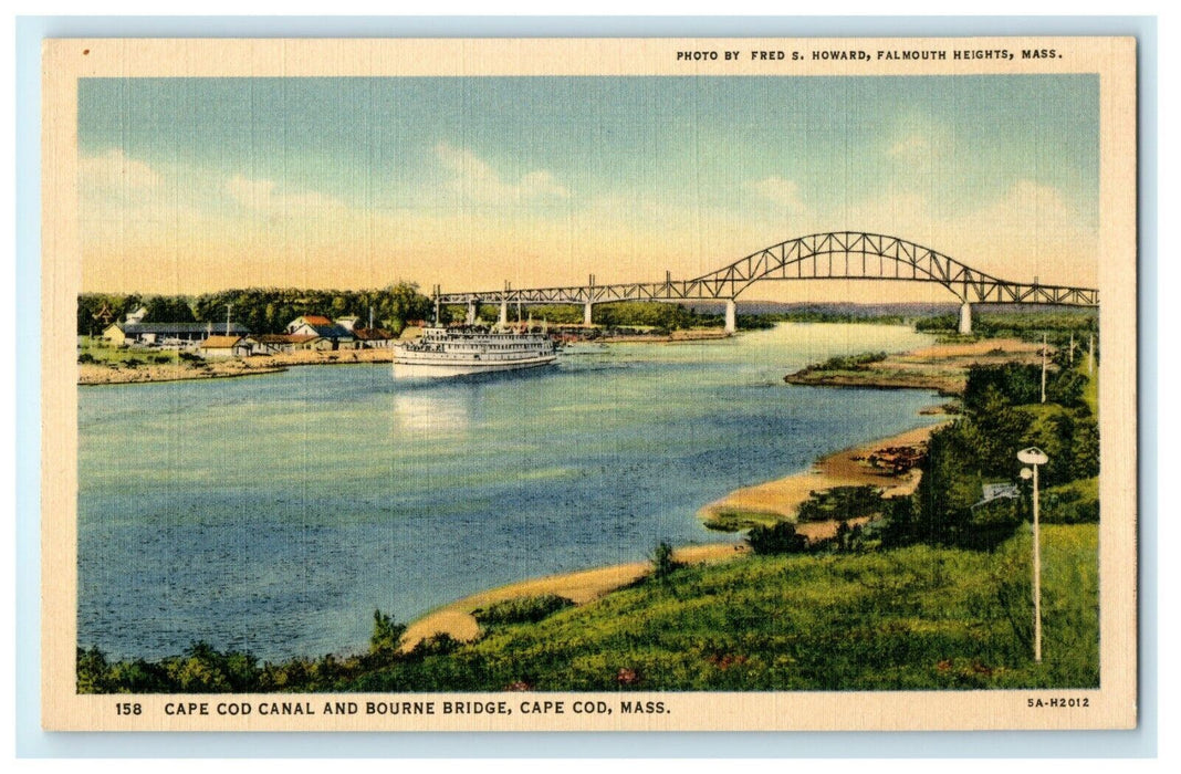 Cape Cod Canal And Bourne Bridge Steamer Ship Cape Cod Massachusetts MA Postcard