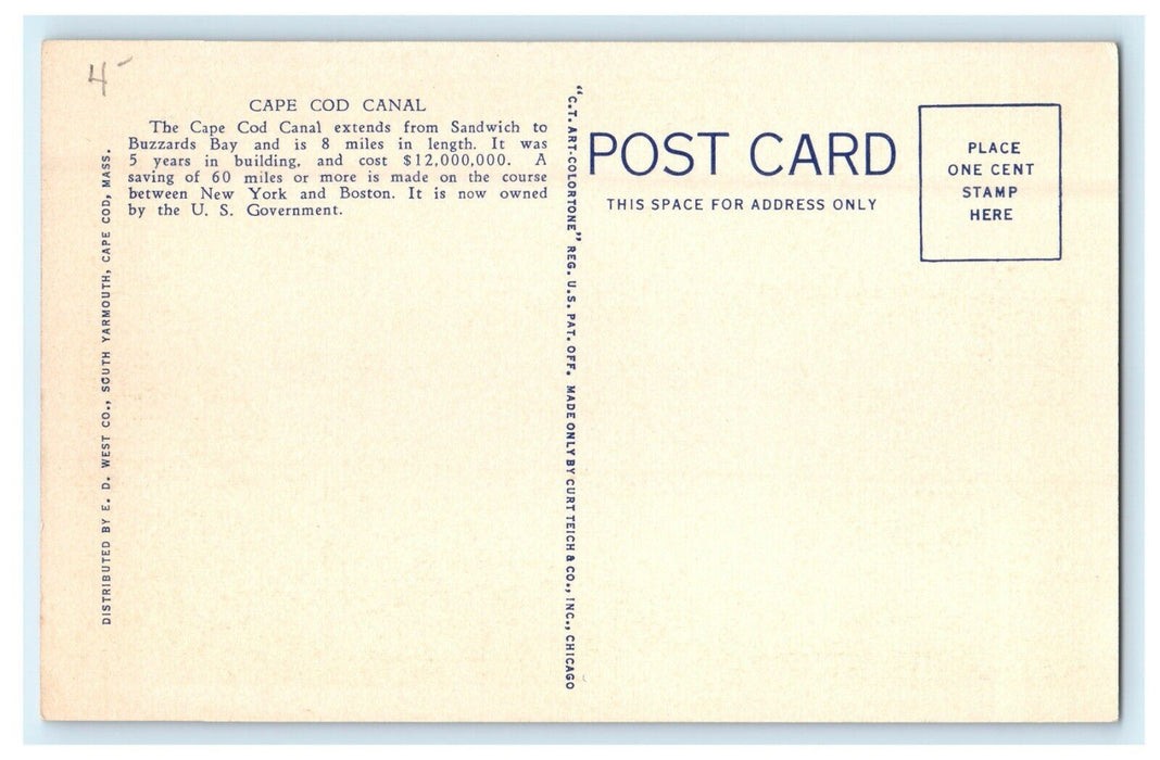 Cape Cod Canal And Bourne Bridge Steamer Ship Cape Cod Massachusetts MA Postcard