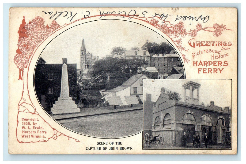 1906 Greetings from Picturesque Historic Harpers Ferry West Virginia VA Postcard