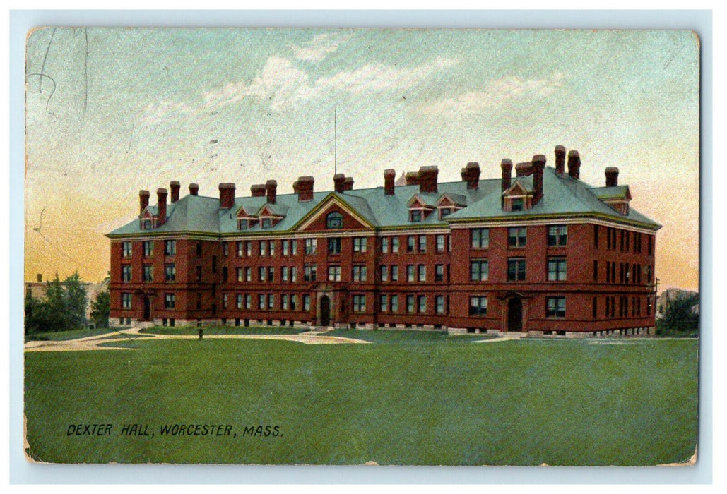 1909 Dexter Hall, Worcester, Massachusetts MA Posted Antique Postcard