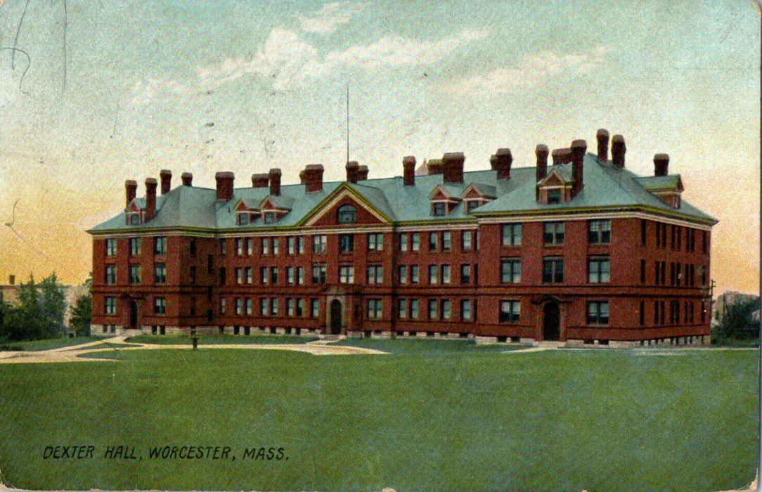 1909 Dexter Hall, Worcester, Massachusetts MA Posted Antique Postcard