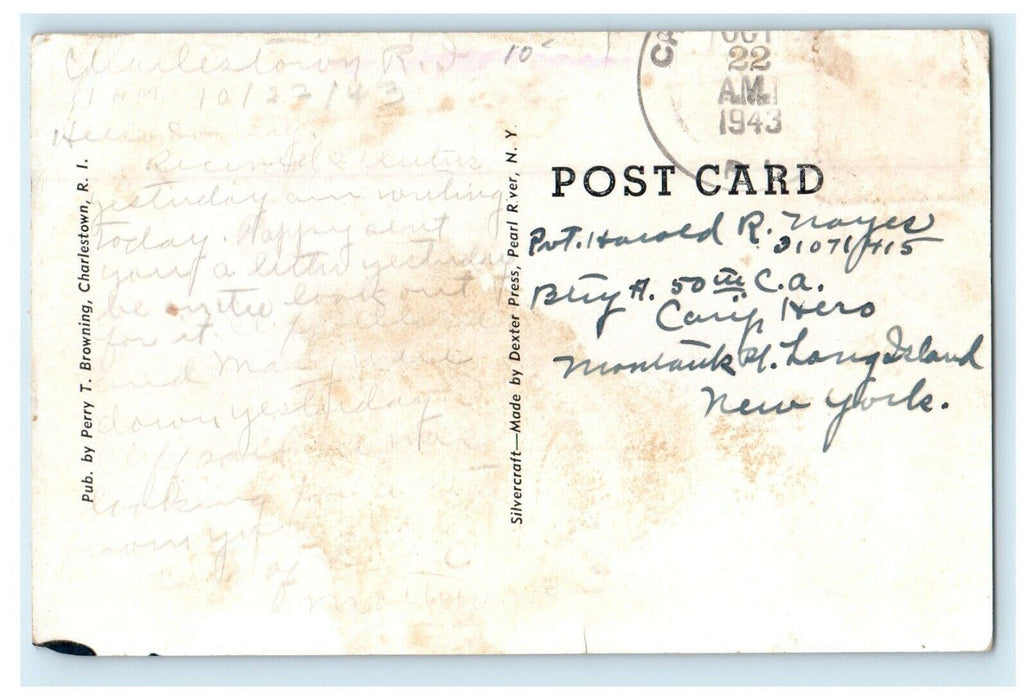 1943 Charlestown Pond, Charlestown Rhode Island RI Vintage Postcard