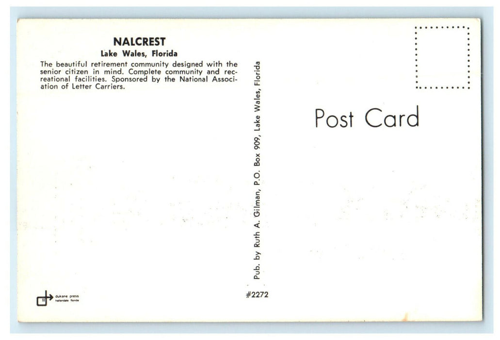 c1960s Nalcrest View, Lake Wales, Polk County Florida FL Unposted Postcard