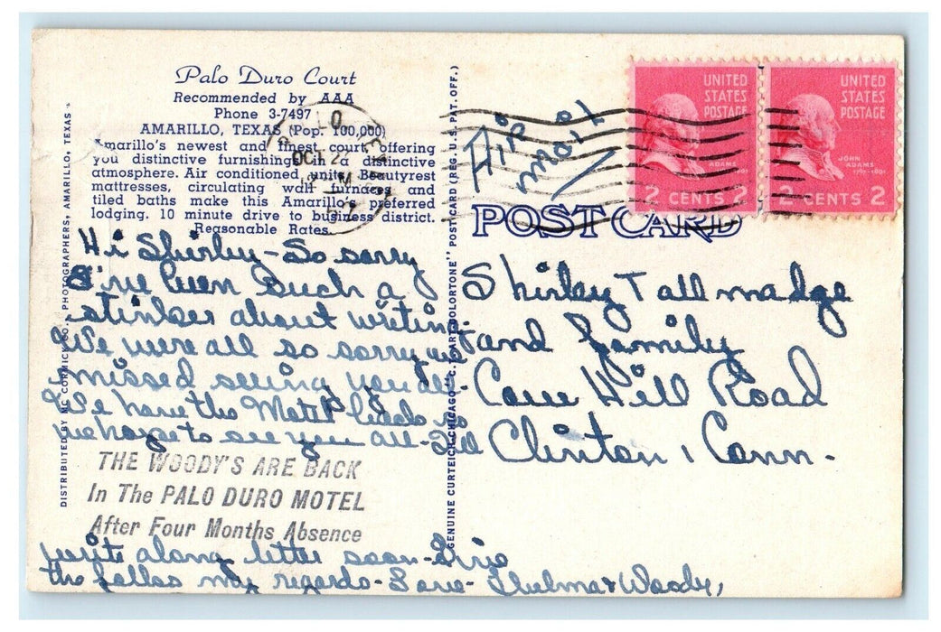 1952 Palo Duro Court N.E 8th Avenue Room View Amarillo Texas TX Postcard