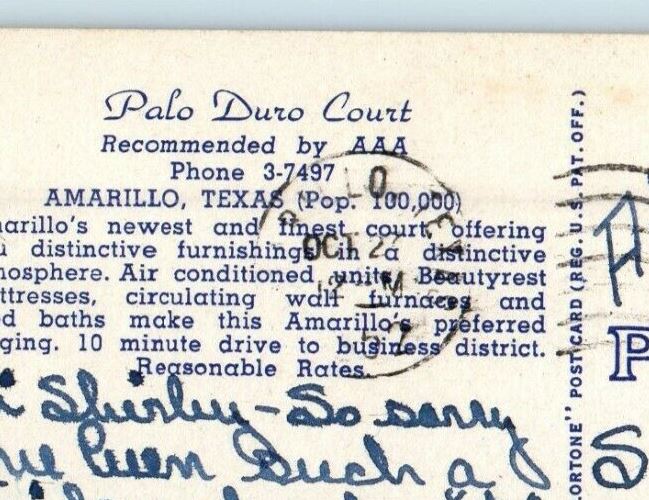 1952 Palo Duro Court N.E 8th Avenue Room View Amarillo Texas TX Postcard