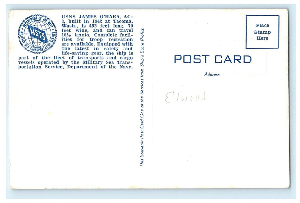 1942 USS James O'Hara Tacoma Washington Transport Ship RPPC Photo Postcard