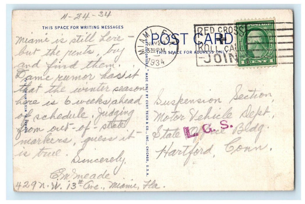 1934 A Seminole Indian Village, Canoe Making Lesson Florida FL Cancel Postcard