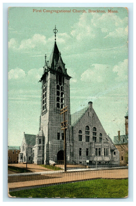 1910 First Congregational Church Brockton Massachusetts MA Antique Postcard