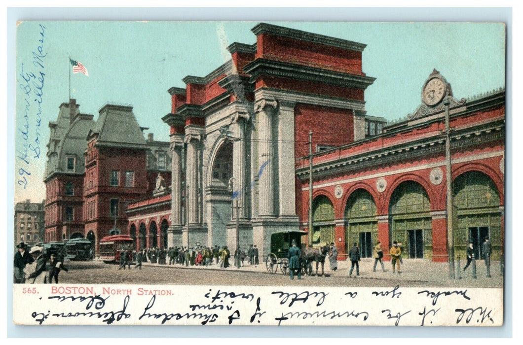 1905 North Station Trolley Passenger Boston Massachusetts MA Antique Postcard