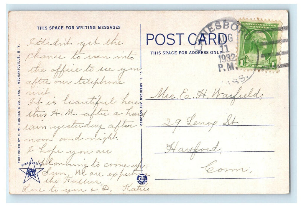 1932 Balance Rock, Pittsfield, Massachusetts MA Posted Vintage Postcard