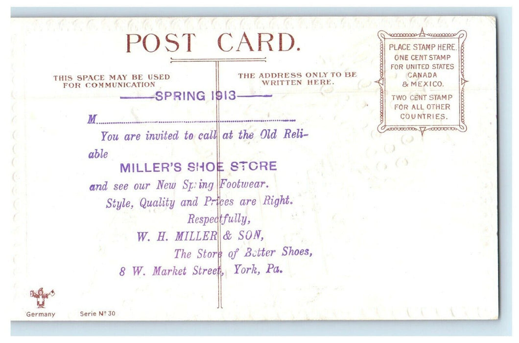 1913 Girl Mirror Backwards Message Dwigs Advertising York PA Shoe Store Postcard
