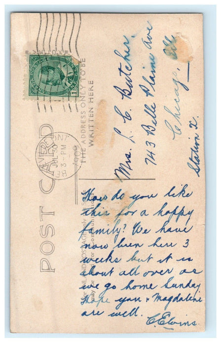 1909 Children Family Outside House Belleville Ontario Canada RPPC Photo Postcard