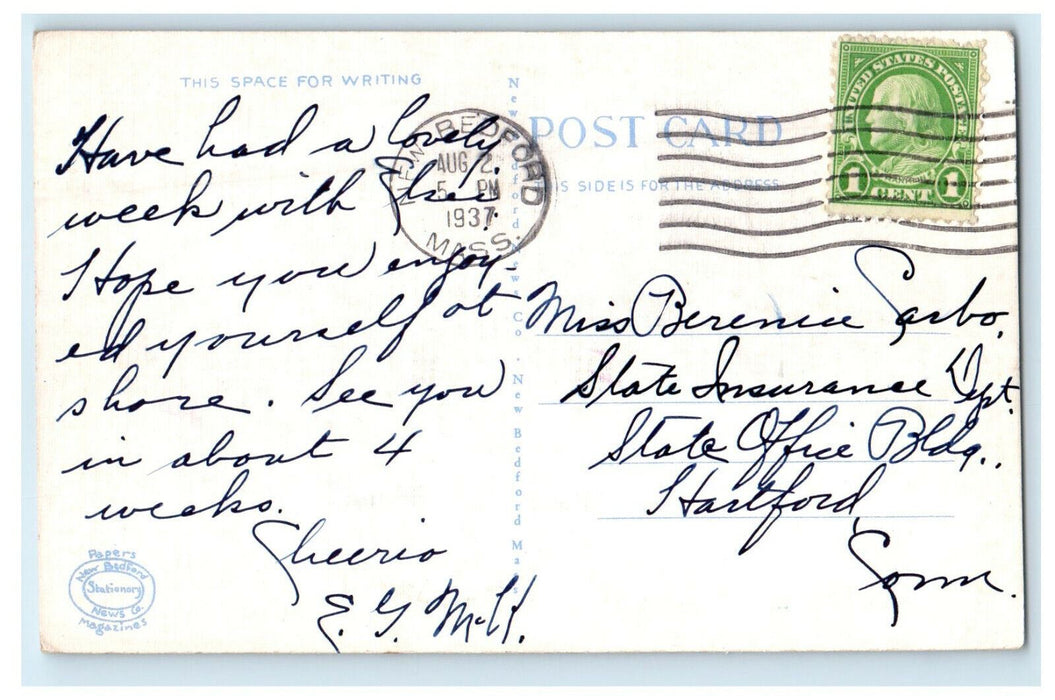 1937 The Angelus Woods Hole Cape Cod Massachusetts MA Posted Vintage Postcard