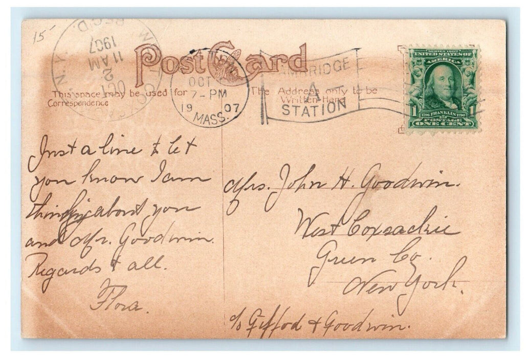 1907 Central Square School Of Music Cambridge Massachusetts MA Antique Postcard