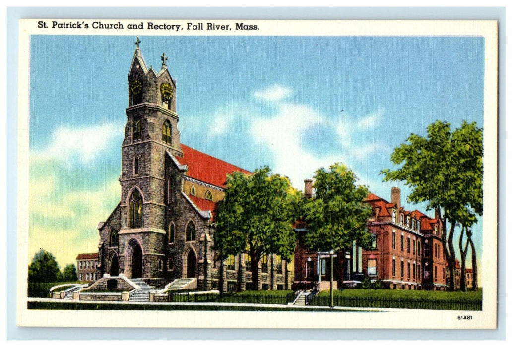 c1930s St. Patrick's Church and Rectory, Fall River, Massachusetts MA Postcard
