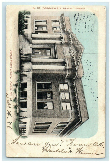 1906 Aurora Public Library, Aurora Illinois IL Antique Posted Postcard