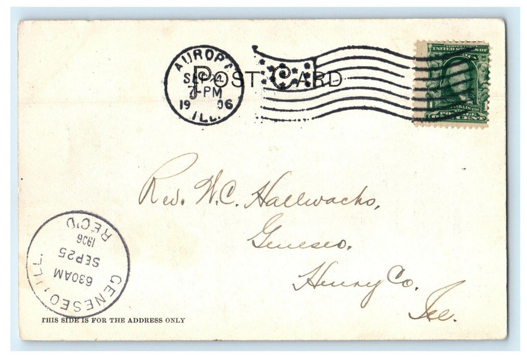 1906 Aurora Public Library, Aurora Illinois IL Antique Posted Postcard