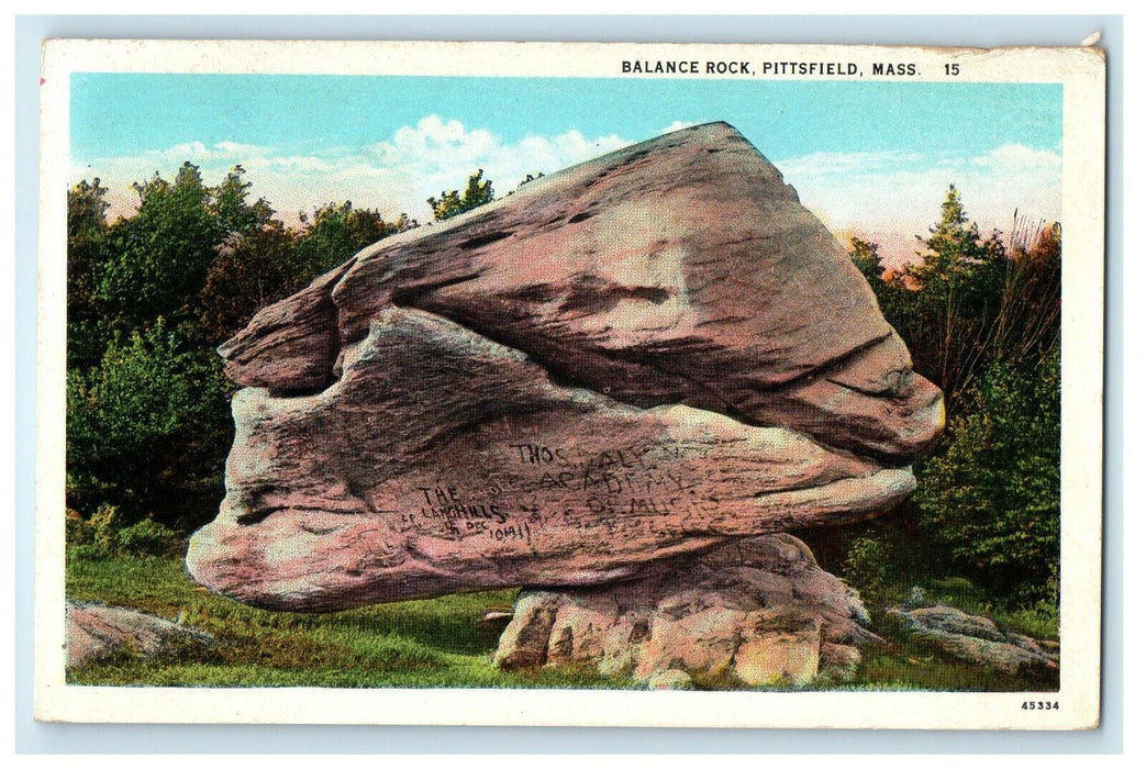 1930 Balance Rock View, Pittsfield, Massachusetts MA Posted Vintage Postcard