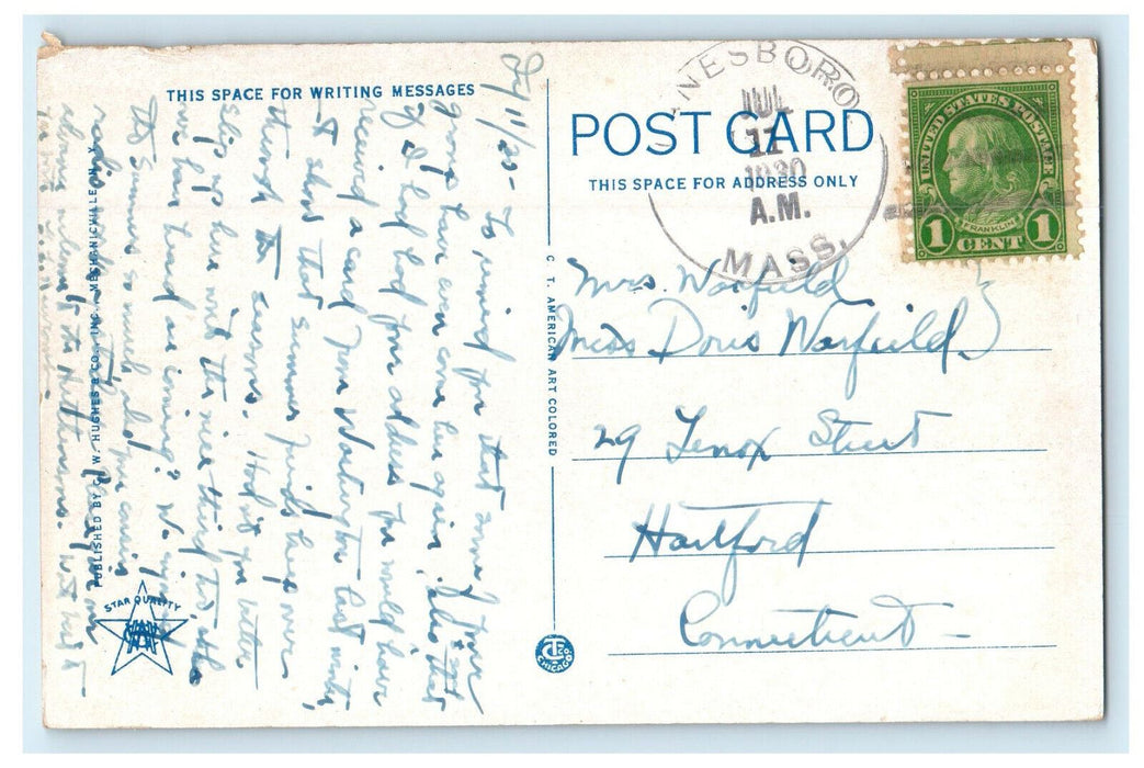 1930 Balance Rock View, Pittsfield, Massachusetts MA Posted Vintage Postcard