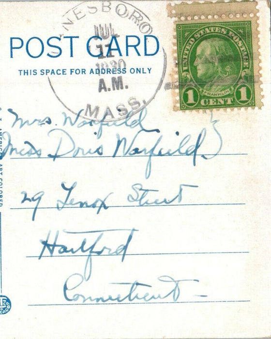 1930 Balance Rock View, Pittsfield, Massachusetts MA Posted Vintage Postcard