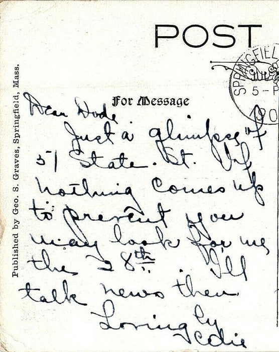 1909 Elm Street, Institution of Savings, Springfield Massachusetts MA Postcard