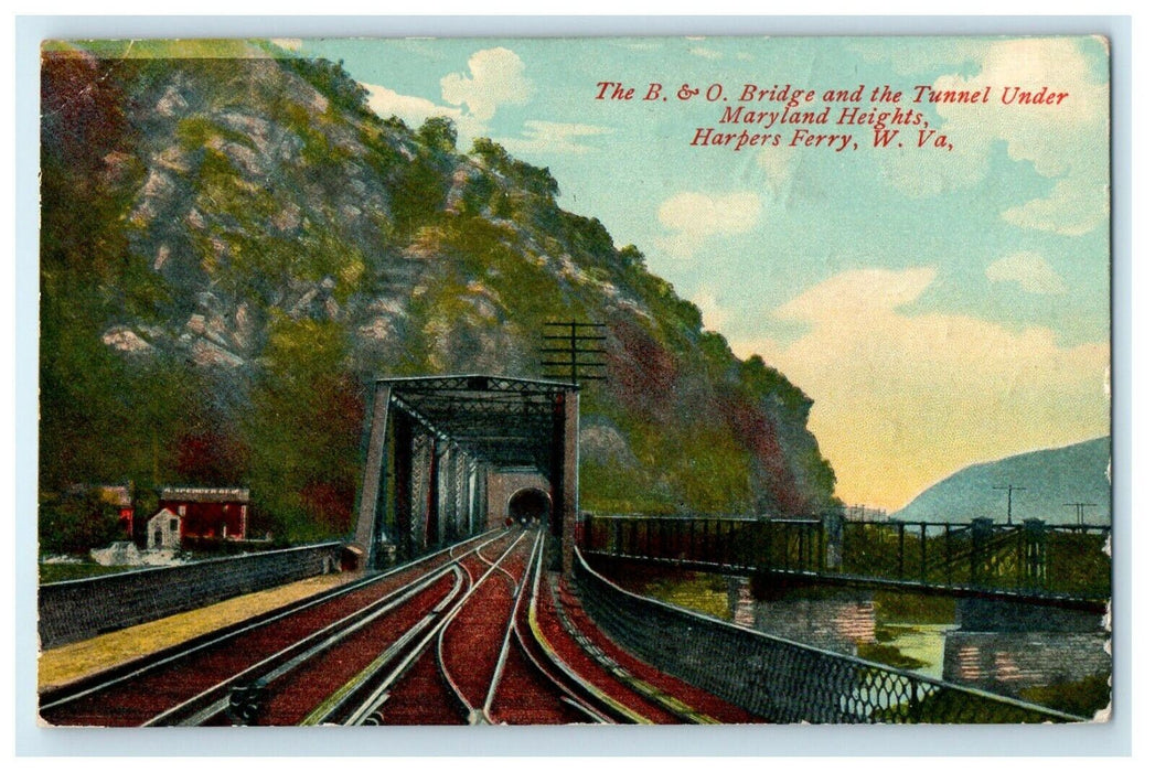 1910 The B & O Bridge And Tunnel Under Maryland Heights Hapers Ferry WV Postcard